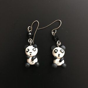 Dangly clay panda earrings